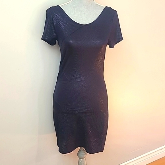 FREE People Moonage Daydream Dark Blue Metallic Scoop Back Bodycon Mini Dress - Picture 3 of 15
